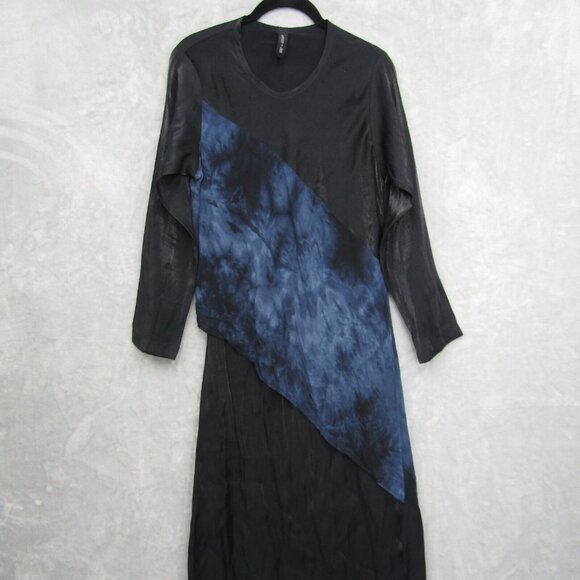 Coco & Juan Lagenlook Black Blue Abstract Asymmetric Maxi Dress 0 Stretchy - Picture 2 of 13